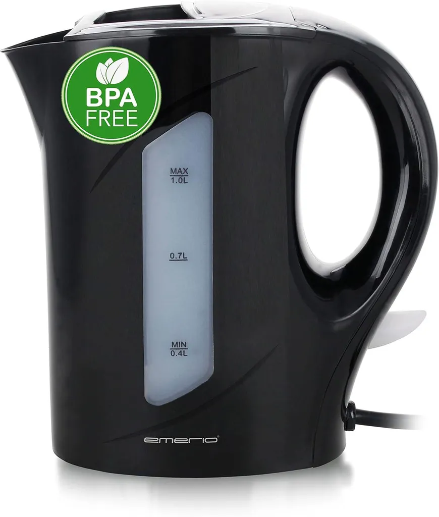 Bollitore Emerio 1L 900W BPA Free | Nero Compatto per Casa e Camping