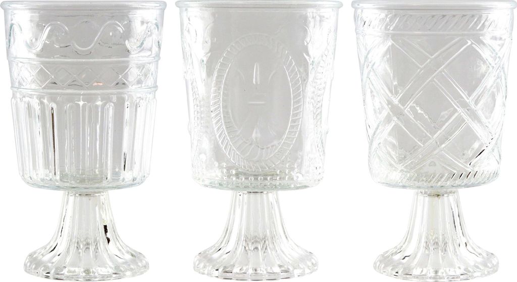 FURNARO Pokalset Sevilla 3-teiliges Glas-Set mit dekorativer Prägung, 13,5 x 13,5 x 22 cm, elegant & stilvoll