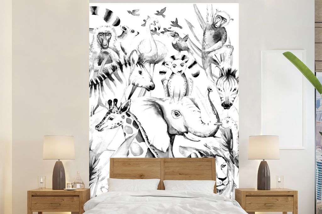 MuchoWow Fototapete für Wohnzimmer oder Schlafzimmer Wandtapete Vinyl Motivtapete Aquarelle - Tiere - Dschungel - Pastell - Jungen - Mädchen - ...