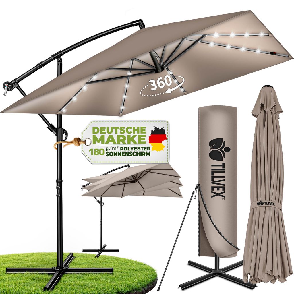 tillvex® Alu Sonnenschirm Rechteckig Ø 330 cm mit LED Solar Productafbeelding  AI-gegenereerde afbeelding