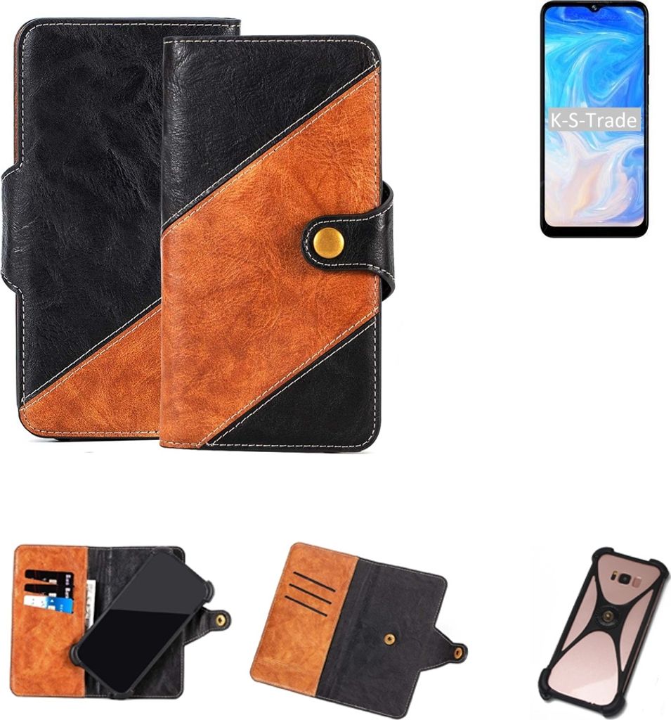 K-S-Trade Handyhülle Schutzhülle Bookstyle Case Wallet-Case kompatibel mit Doogee N40 Pro Handy Cover Bumper Klapphülle schwarz hellbraun 1x