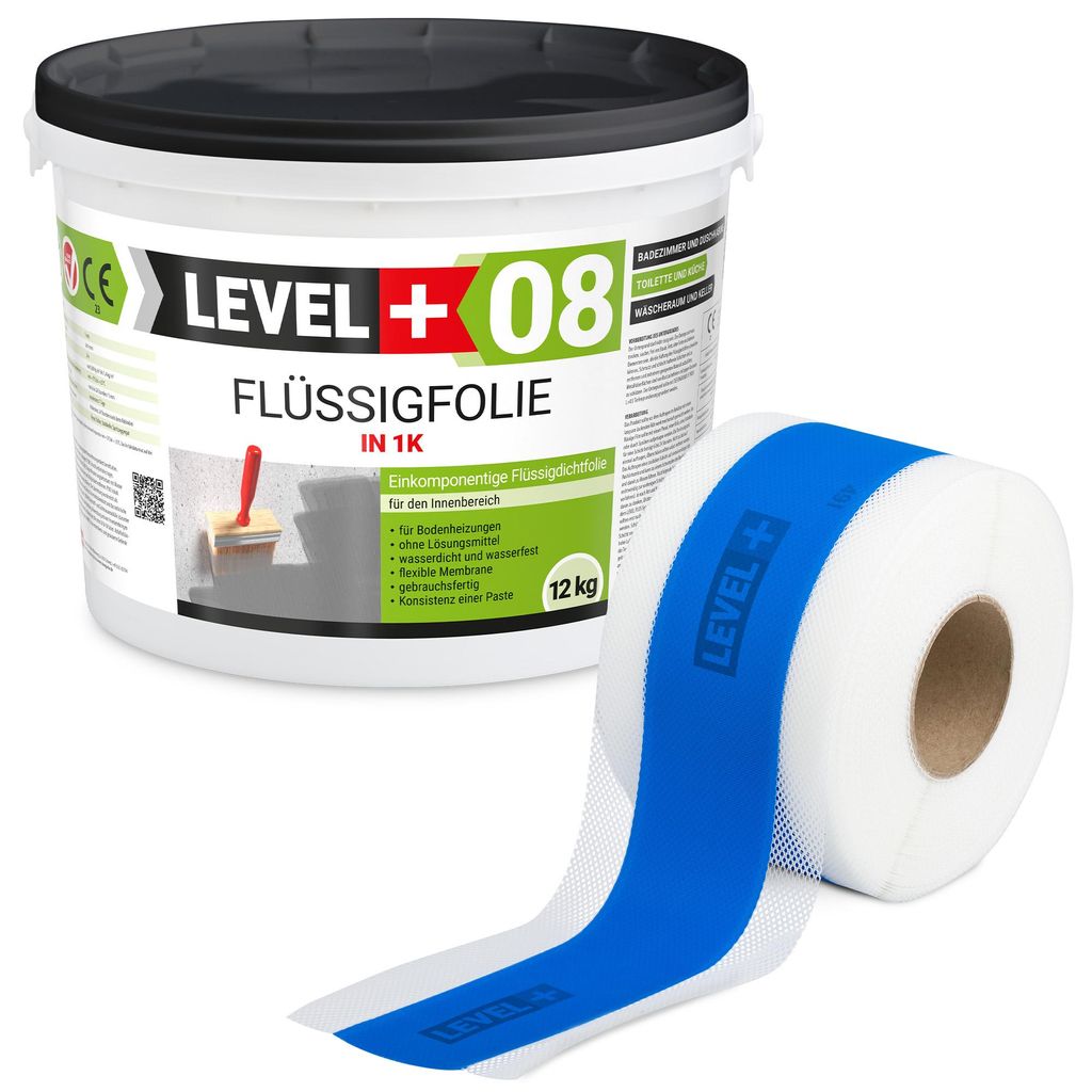 Dichtset Flüssigfolie 12kg Wassersperre Bad Dusche Dichtband Wasserdicht LEVEL+ SET106B1