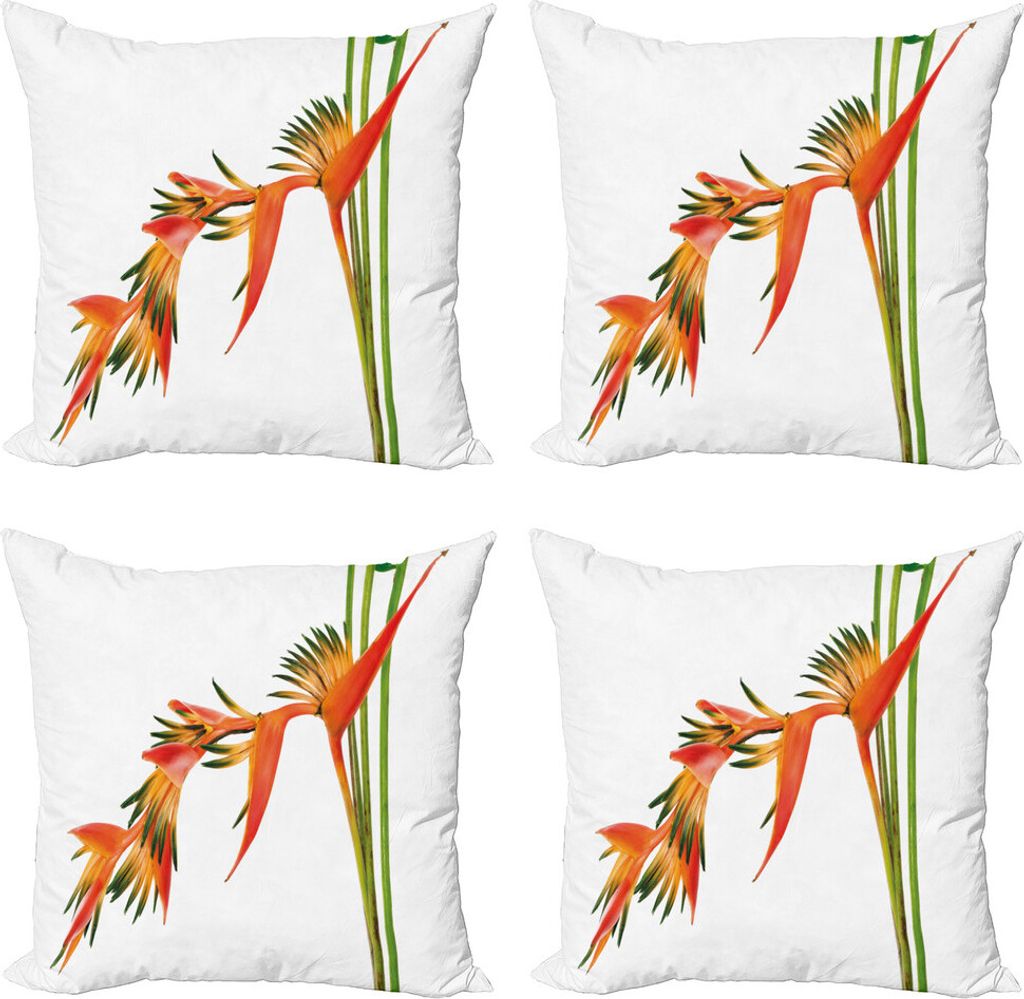 ABAKUHAUS Blumen Kissenbezug Set (4 Stück), Exotische Blume Ast, Moderner Doppelseitiger Digitaldruck, 60 cm x 60 cm, grün orange
