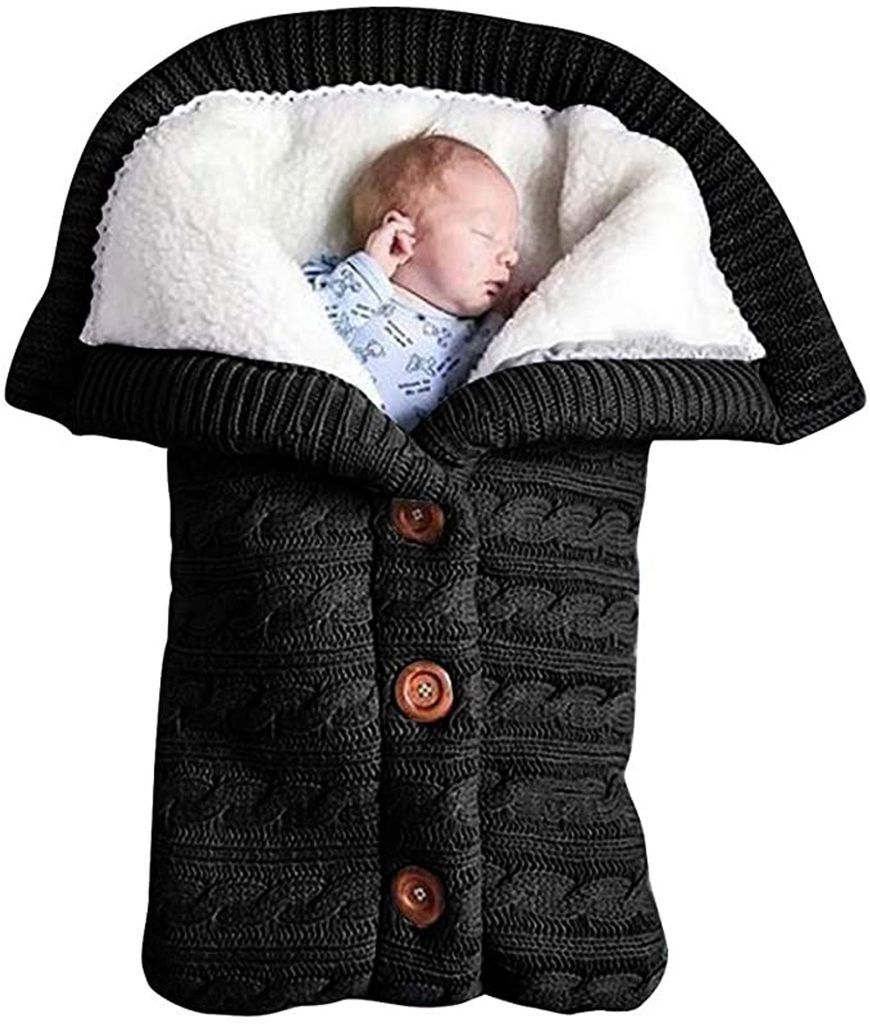 Baby Schlafsack für Kinderwagen Gestrickt Schlafsack Süße Samt Warme Tasche Pucksack Stricken Wickeln Abnehmbare Ärmel Strick Decke Schlafsack ...