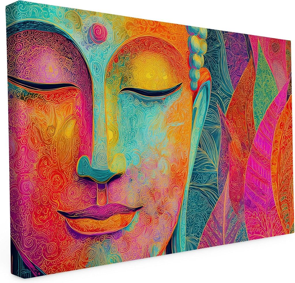 Keilrahmen bedruckt - Buddha - pink rot grün - 20x30 cm - Wandbild auf Künstler Leinwand – matter hochwertiger Kunstdruck - 2cm Holzrahmen