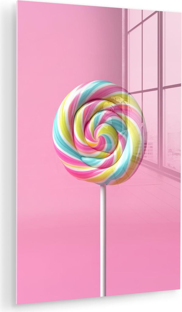 MuchoWow Glasbilder - Bilder auf Wandbild - Foto auf Glas Lollipop - Rosa - Süßigkeit - Süß 20x30 cm Wanddekoration aus Glas - Acrylglasbild - ...