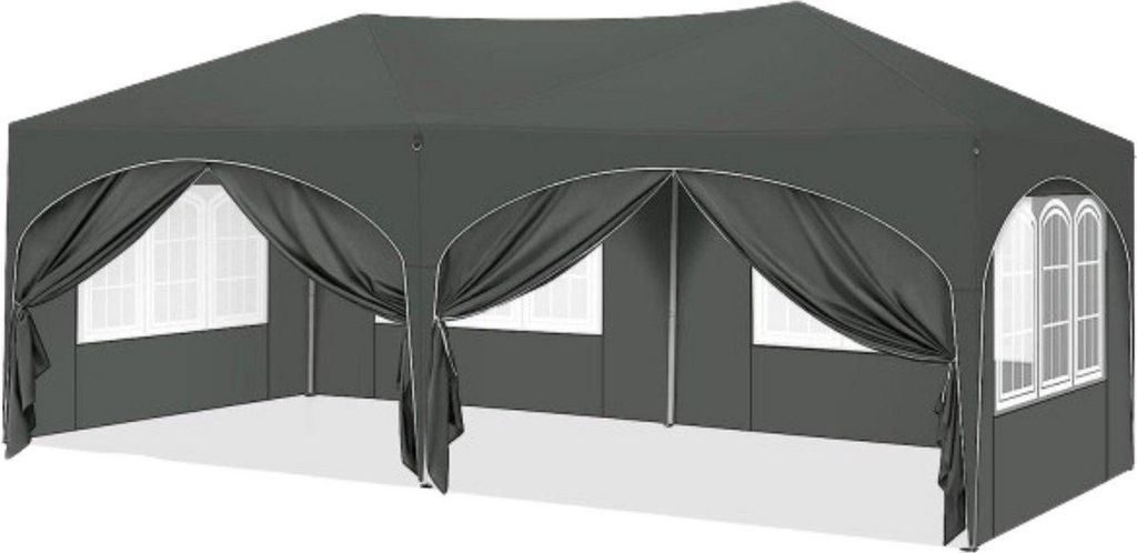 Partyzelt 3x6 m – Faltpavillon mit 4 Seitenwänden – Wasserfest & UV-Beständig – Höhenverstellbares Stahlgestell – Dunkelgrau – Pavillo...