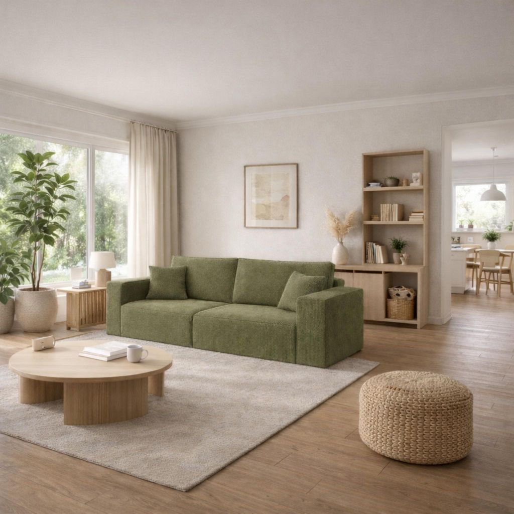 SONIC 3-Sitzer Schlafsofa mit Schlaffunktion & Bettkasten – Modernes Cord Sofa, Ausziehbare Couch mit Stauraum für Wohnzimmer, Blau POSO 046 | M...