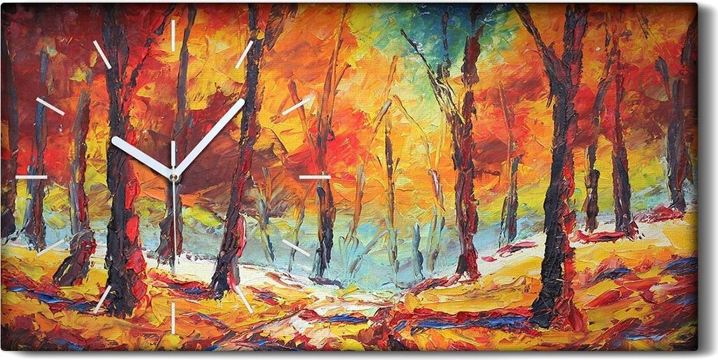 Dekor Leinwand Uhr Wandbilder 60x30 Foto Wald bedeckt mit gelben Blättern - weiße Hände