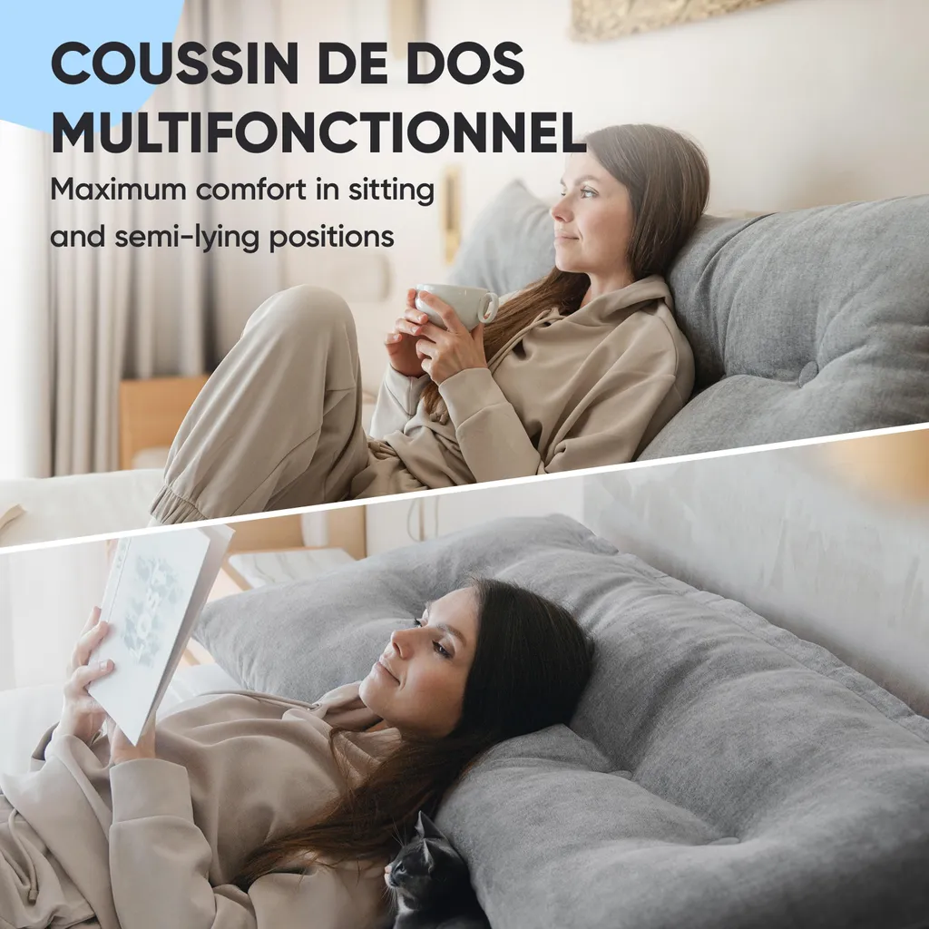 Coussin de Dossier pour Lire au Lit Confortablement - Format Large 120 cm