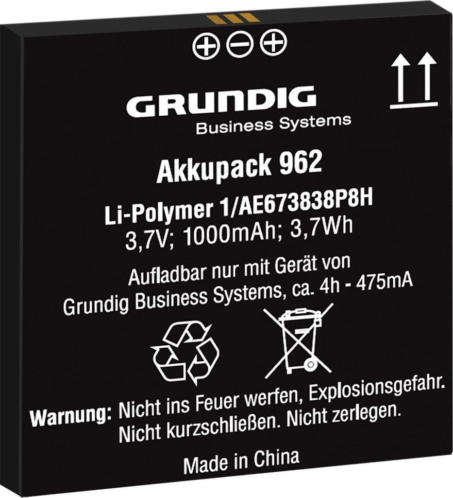 Grundig Li-Ion 1000 mAh, Akku, Grundig, Digta 7, Schwarz, Produktbild 