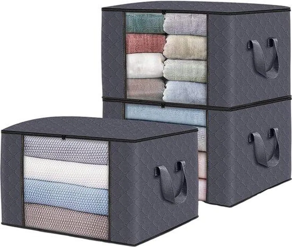 Organisateur de dressing 90L étanche anti-poussière lot de 3 bacs gris