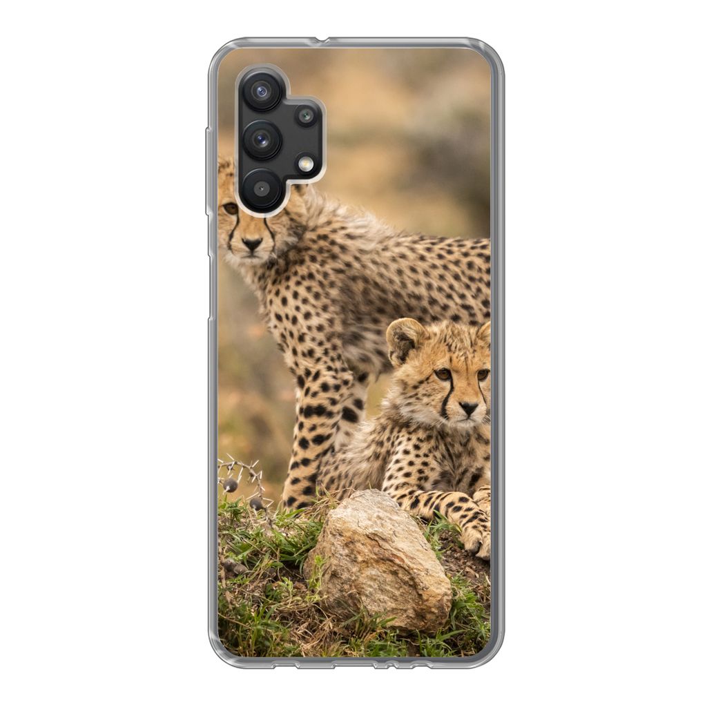 MuchoWow Handyhülle Schutzhülle Hülle für Samsung Galaxy A32 5G Leopard - Jungtier - Natur Silikon Softcase Handy Hülle - Softcase