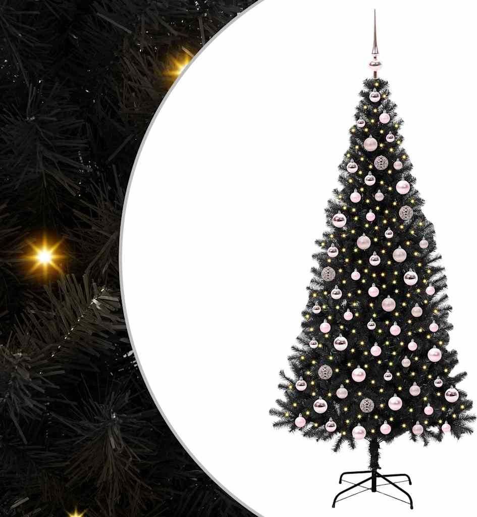 vidaXL Weihnachtsbaum mit 300 LEDs mit Ständer Schwarz 210 cm PVC