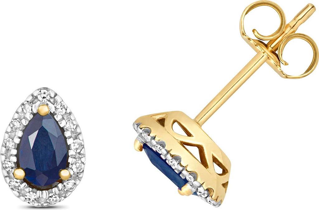 Funkelndes Feuer Stylische 9 Karat (375) Gold Damen - Diamant Paar Ohrstecker Brillant-Schliff 0.07 Karat mit Saphir; TRS28544