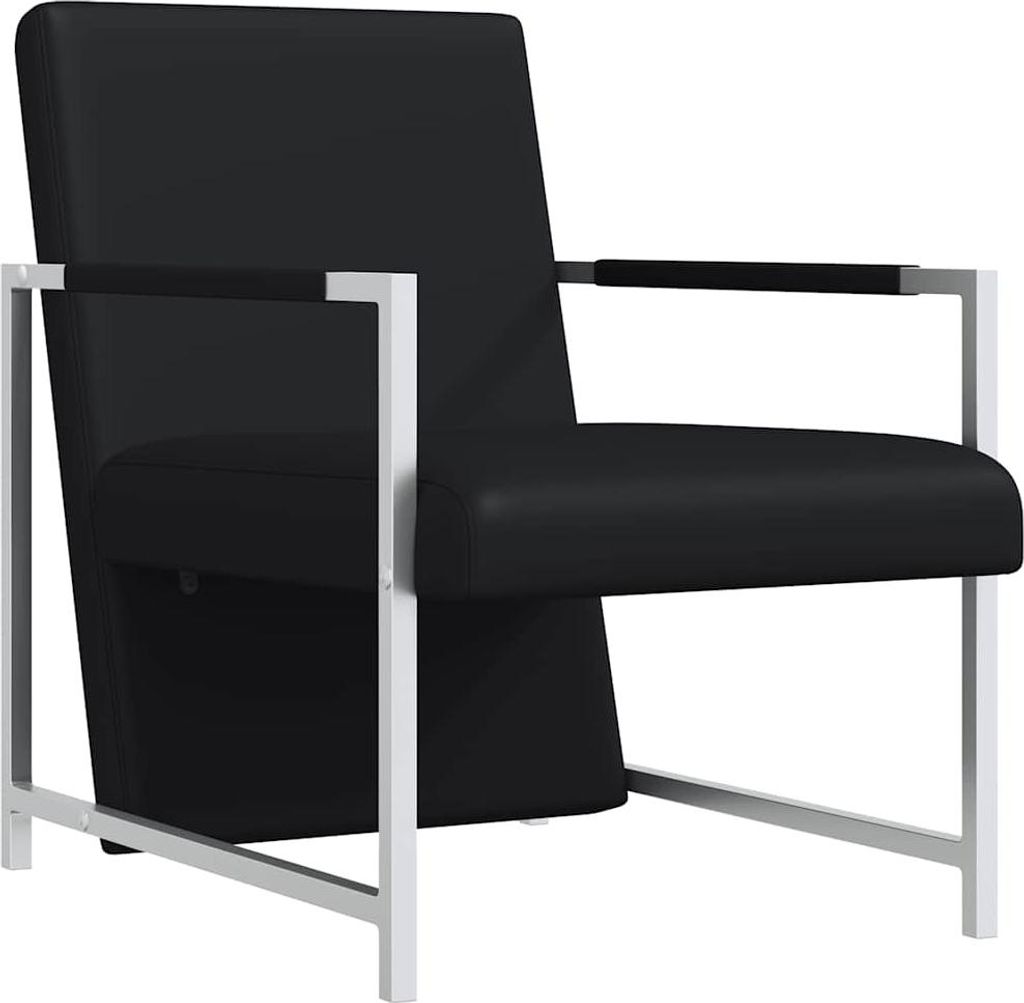 vidaXL Fotel z chromowanymi nogami, czarna imitacja skóry Zdjęcie produktu 