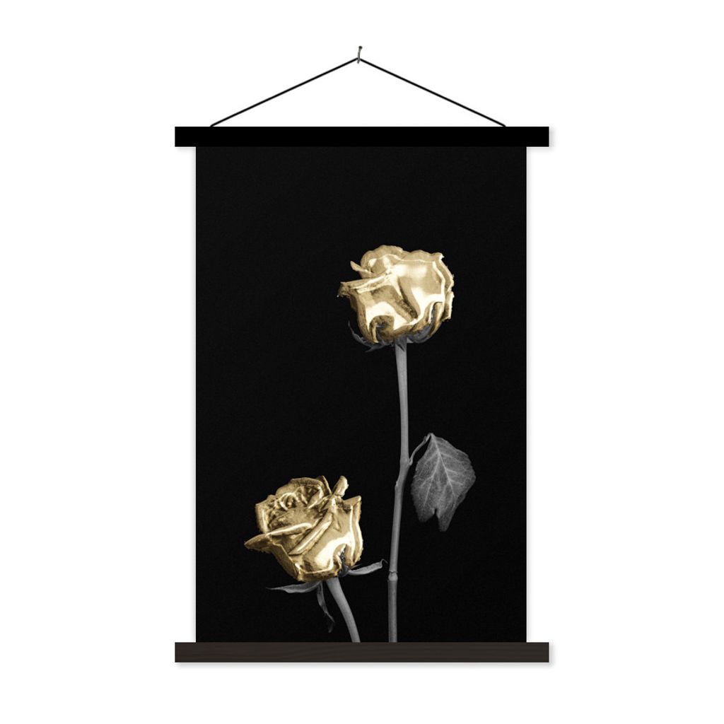 MuchoWow Textilposter Blume - Weiß - Schwarz 60x90 cm mit schwarzem Rahmen - Poster Wohnzimmer