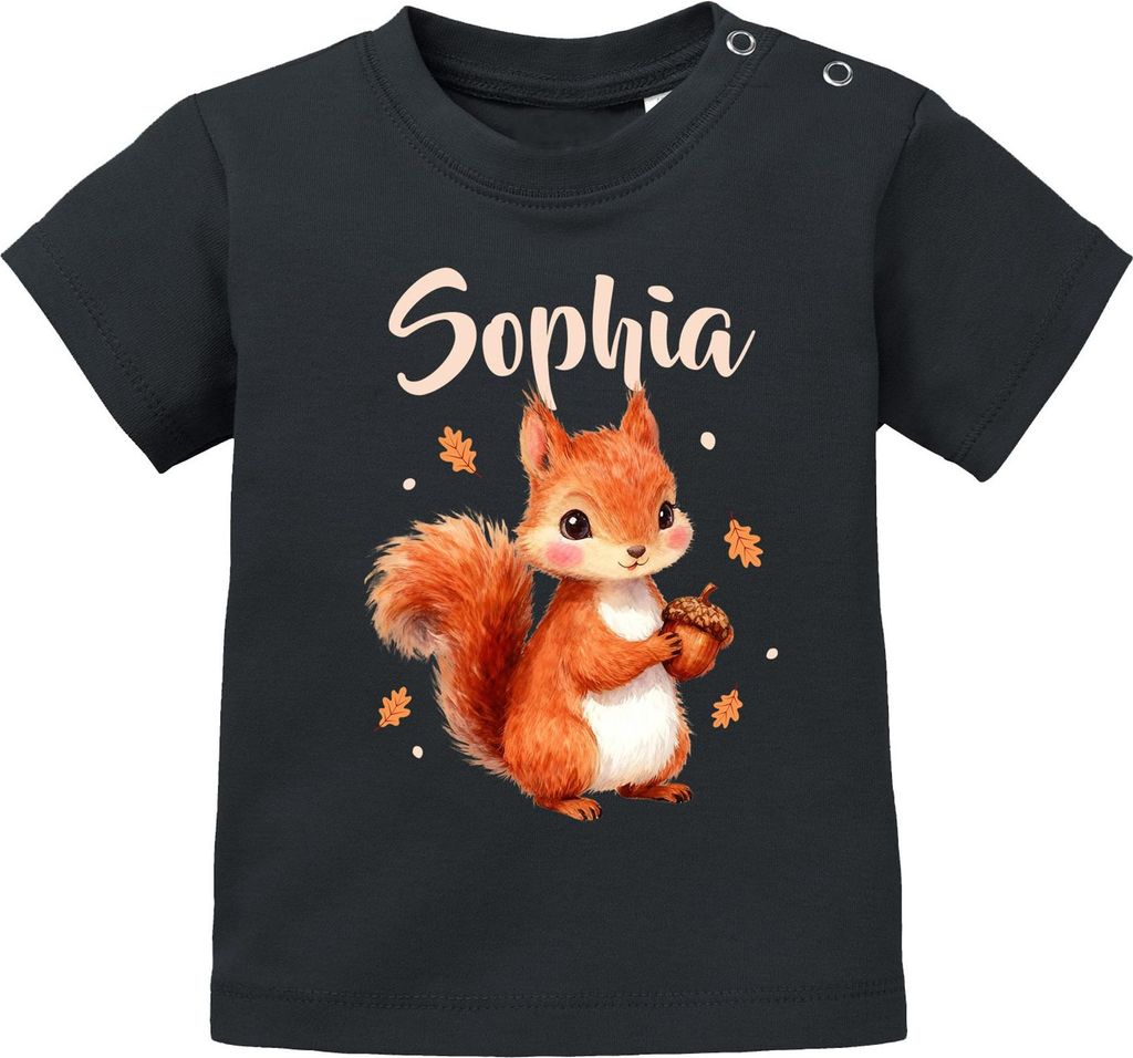 Baby T-Shirt personalisiert mit Namen bedrucken Eichhörnchen Print Namensgeschenke Baby Geburt Taufe Junge/Mädchen SpecialMe