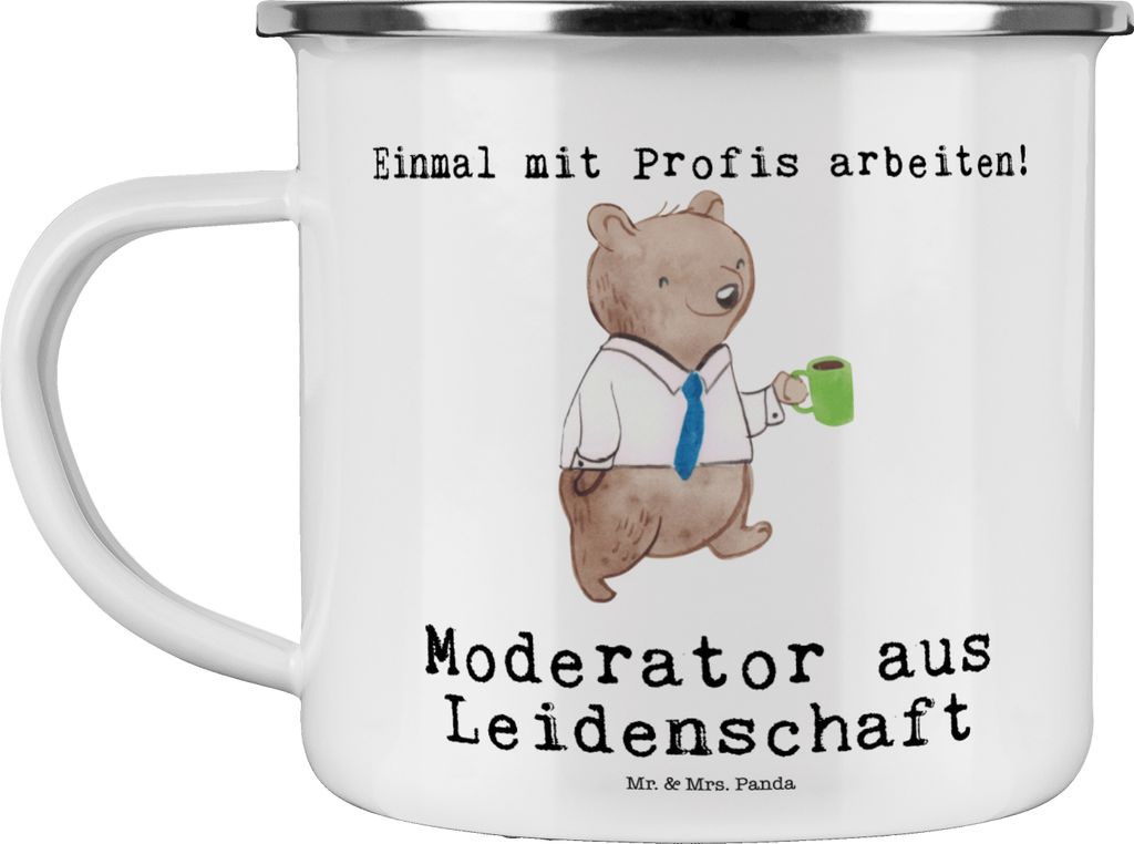 Mr. & Mrs. Panda Reisebecher Moderator Leidenschaft - Weiß - Geschenk, Haferl, Emaille Tasse, emaillebecher, Pott, Teetasse