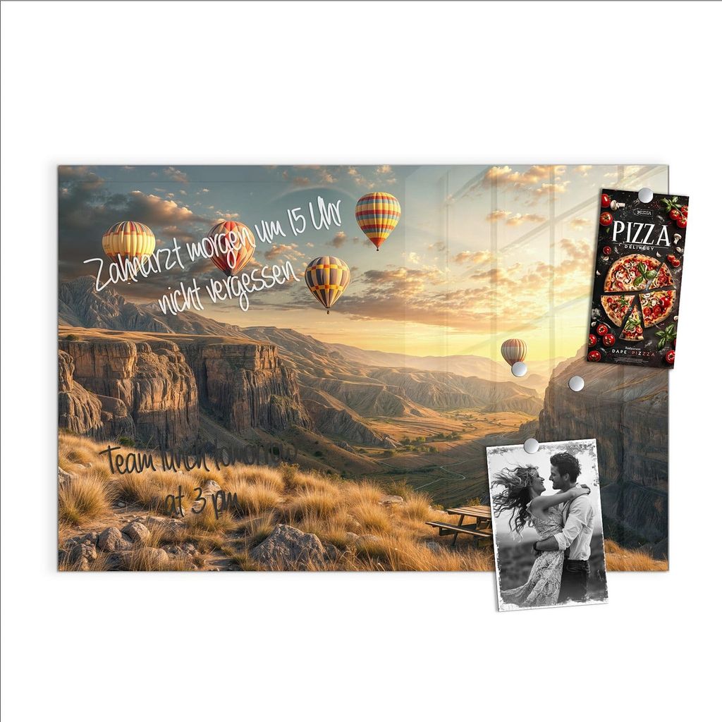 Magnettafel 60x40cm Pinnwand Whiteboard beschreibbar - Landschaft mit Ballons