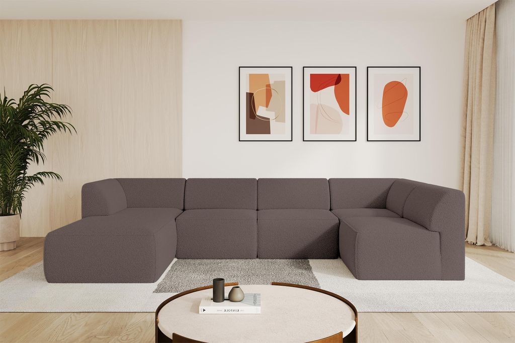 ALTDECOR Ecksofa Wohnlandschaft MOVO-L 345x180x78 cm - Braun Bouclé Corner Sofa Eckcouch Couch U-Form, Links angeordnet Ausziehbar