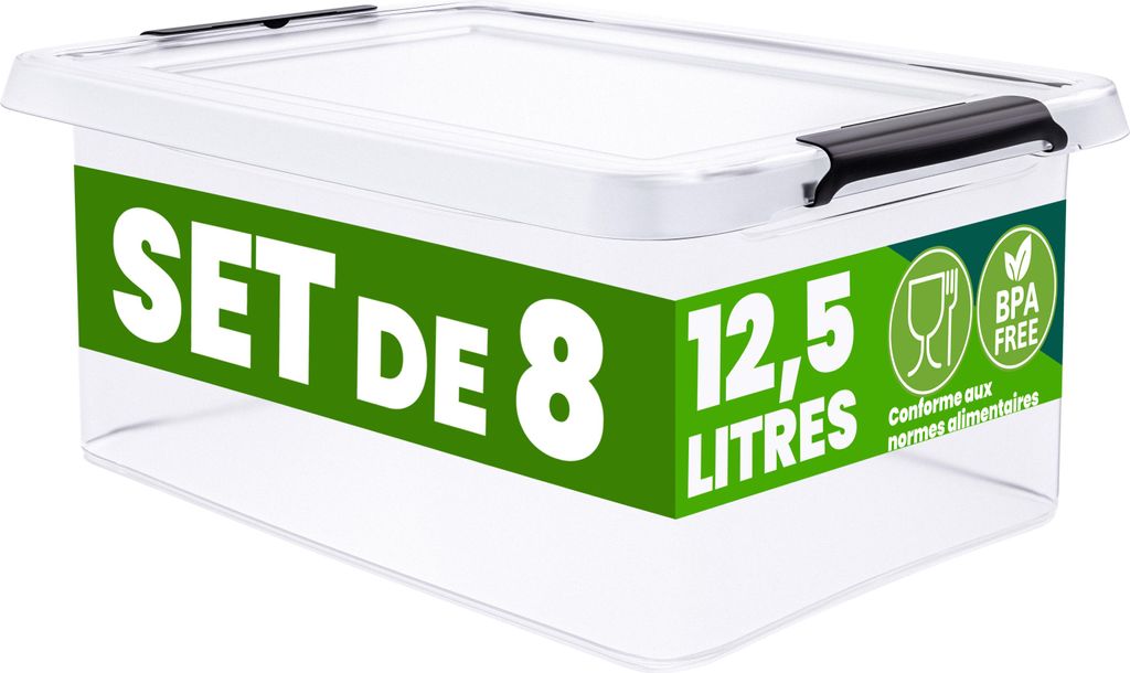 DEUBA® 8x Boîte de rangement 12,5L en plastique transparent Image du produit 