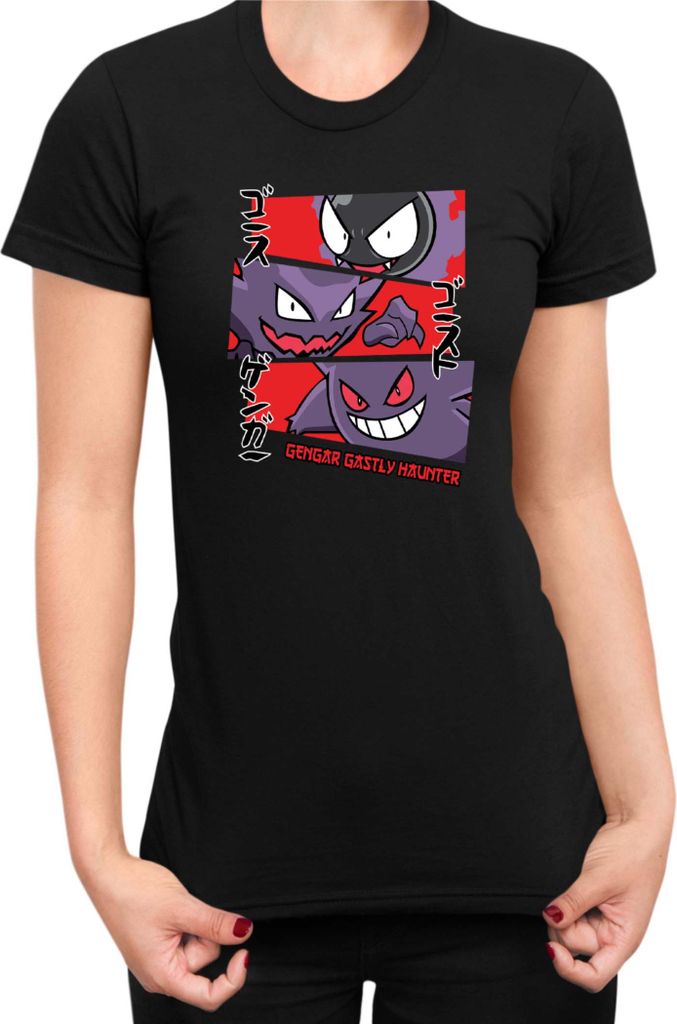 Damen T-Shirt Japan Manga Anime Comics Animation Pokeball Haunter, Lady XS / Schwarz