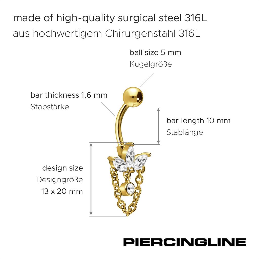 Bauchnabelpiercing Chirurgenstahl Bananabell LOTUSBLÜTE + KETTE