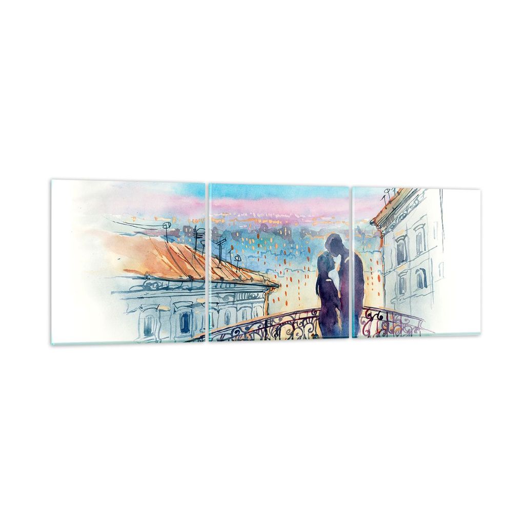 Bilder auf glas - Paar Liebe Stadt Brücke - 90x30cm - Glasbilder - Wandbilder - Kunstdruck - zum Aufhängen bereit - Wanddekoration aus Glas - Gla...
