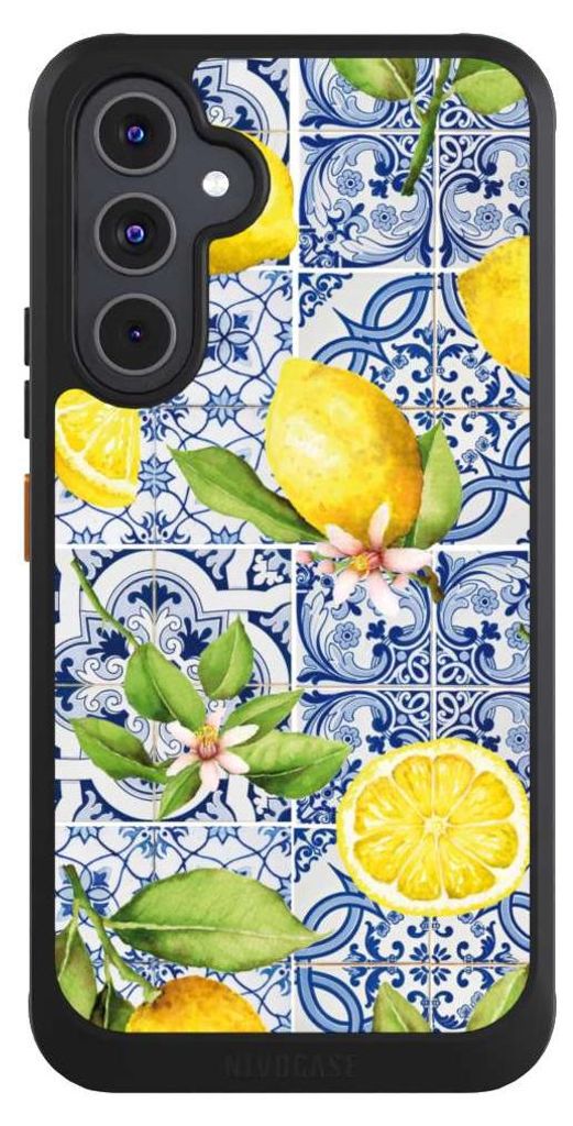 NIVOCASE Hülle für Samsung Galaxy A54 5G Handyhülle NIVOcore Case Schwarz Griechenland Muster Zitrone