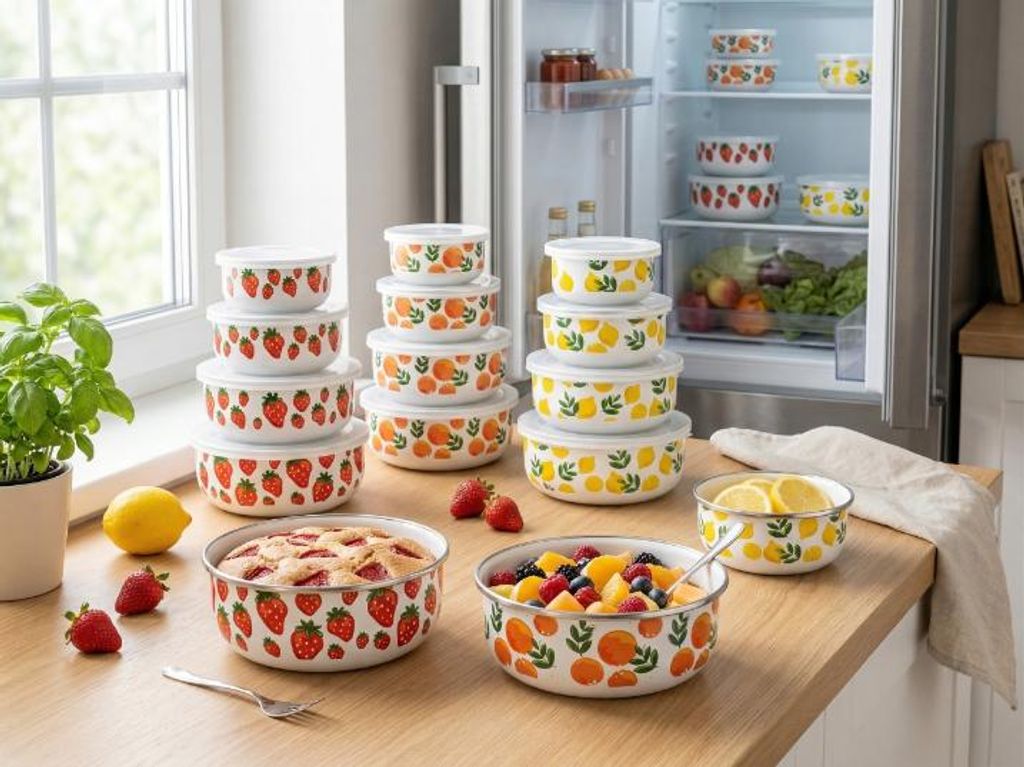 Contenants émaillés pour fruits avec couvercle, de 10 à 18 Image du produit 