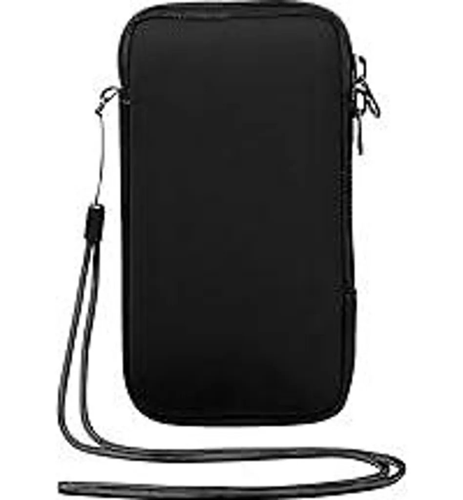Custodia in neoprene per cellulare Custodia in neoprene per cellulare con tracolla Custodia universale per smartphone fino a 6,5 pollici con scomparti extra per carte, cuffie, denaro ecc., nera