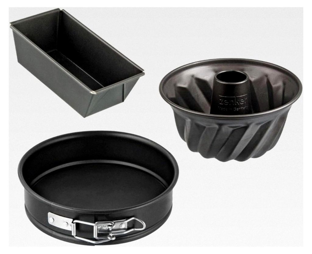 Set mit 3 Mini-Backformen, Gugelhopfform, Springform, Edelstahl, Schwarz, 15 x 5,5 x 8,5 cm, 18 cm, 16 cm