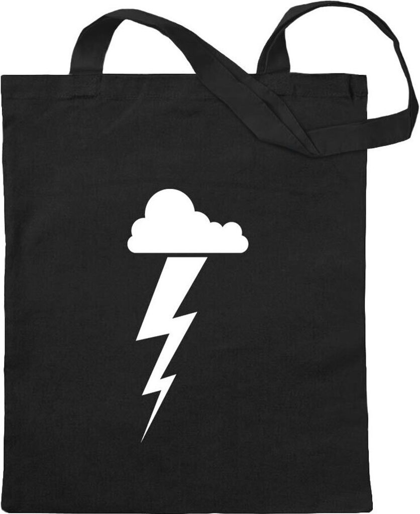 Kiwistar - Baumwolltasche - schwarz - Gewitterwolke Blitz - Tragetasche Stoffbeutel Umhängetasche langer Henkel