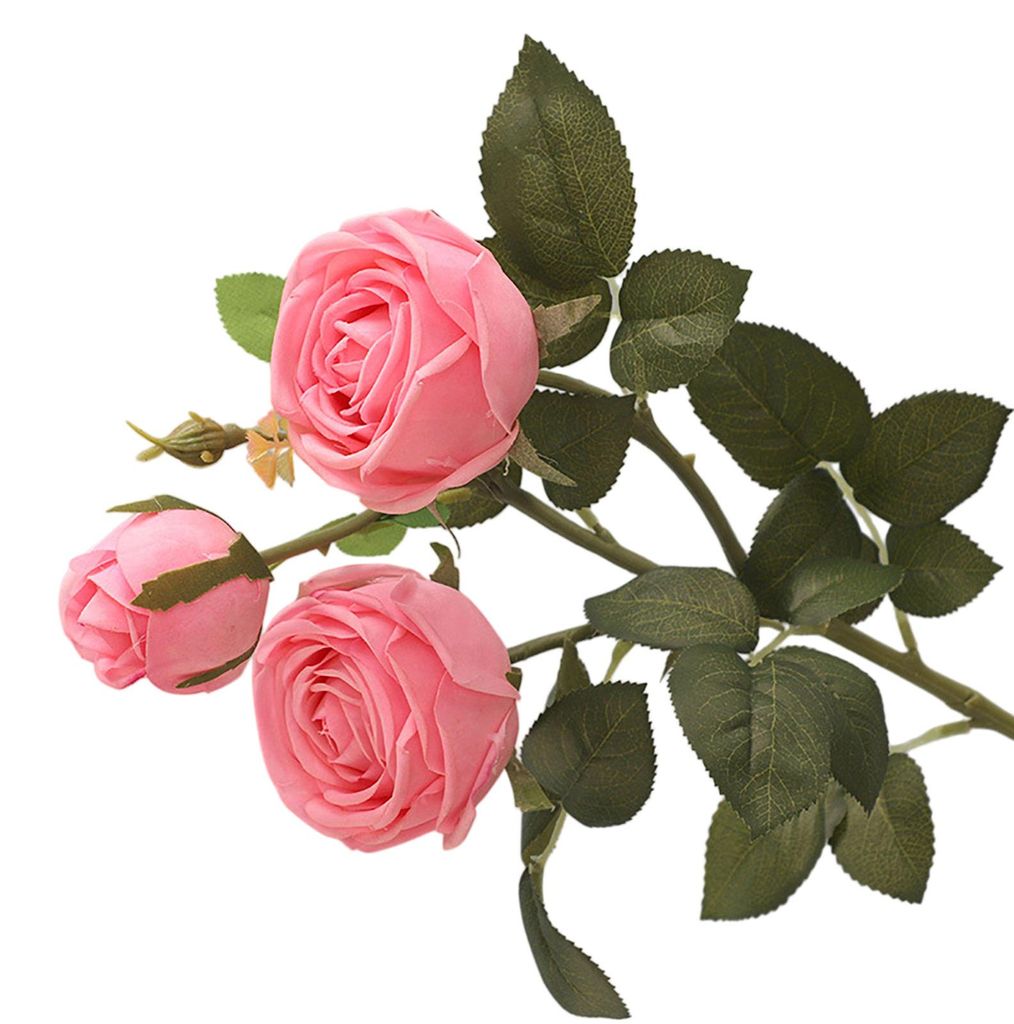 Künstlicher Blumenstrauß mit 3 Stielen, 2 Blütenköpfen und 1 Knospe – täuschend echt wirkender Rosenzweig für Hochzeiten, Zuhause, Büro un...