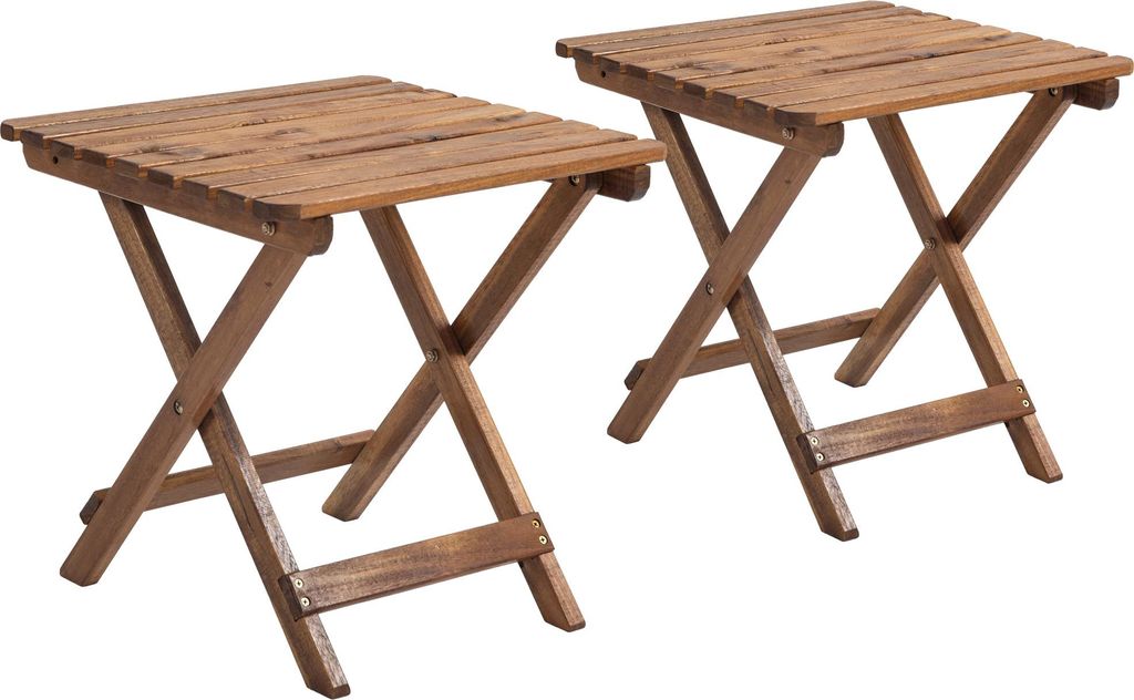 Terrassentisch-Set, 2 Klapptische aus Akazienholz, 45x45x45cm, Teak