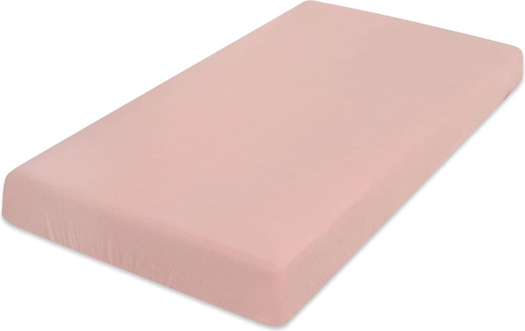 Musselin-Spannbettlaken 70x140x10 in einer puderrosa Box