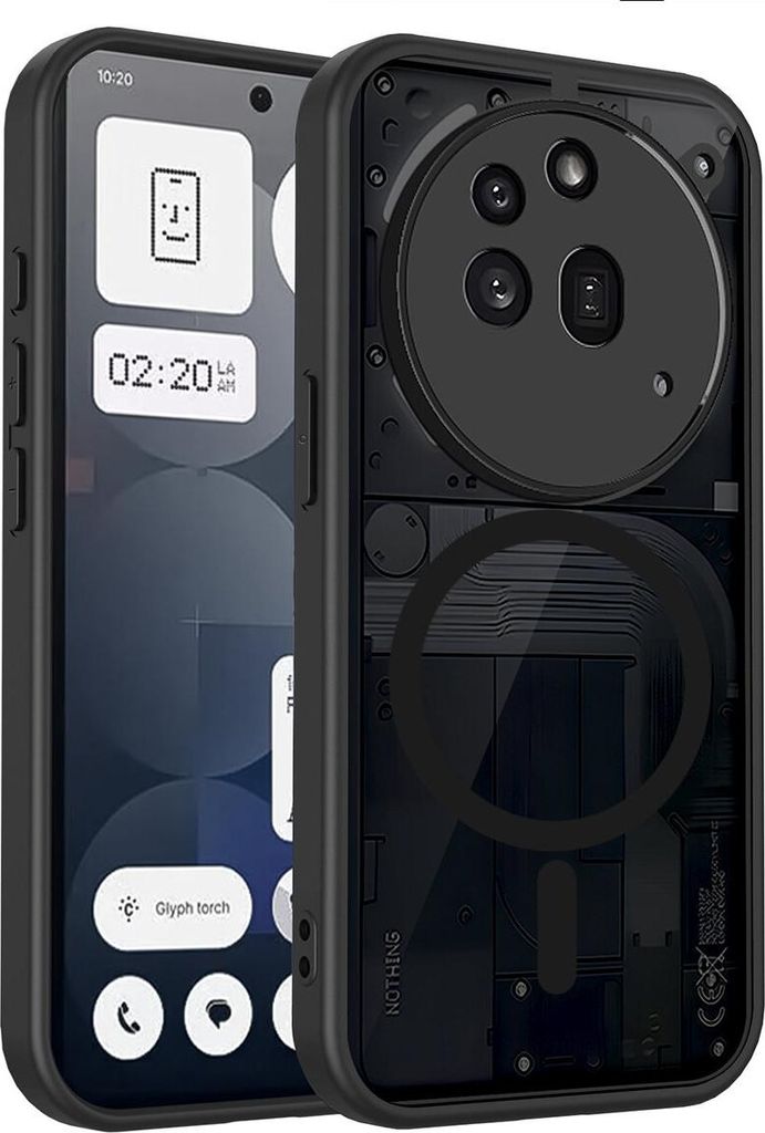 Magnetisch Hülle für Nothing Phone 3A Pro, Handyhülle Transluzente Hart PC Rückseite TPU Stoßfest Schutzhülle Schwarz