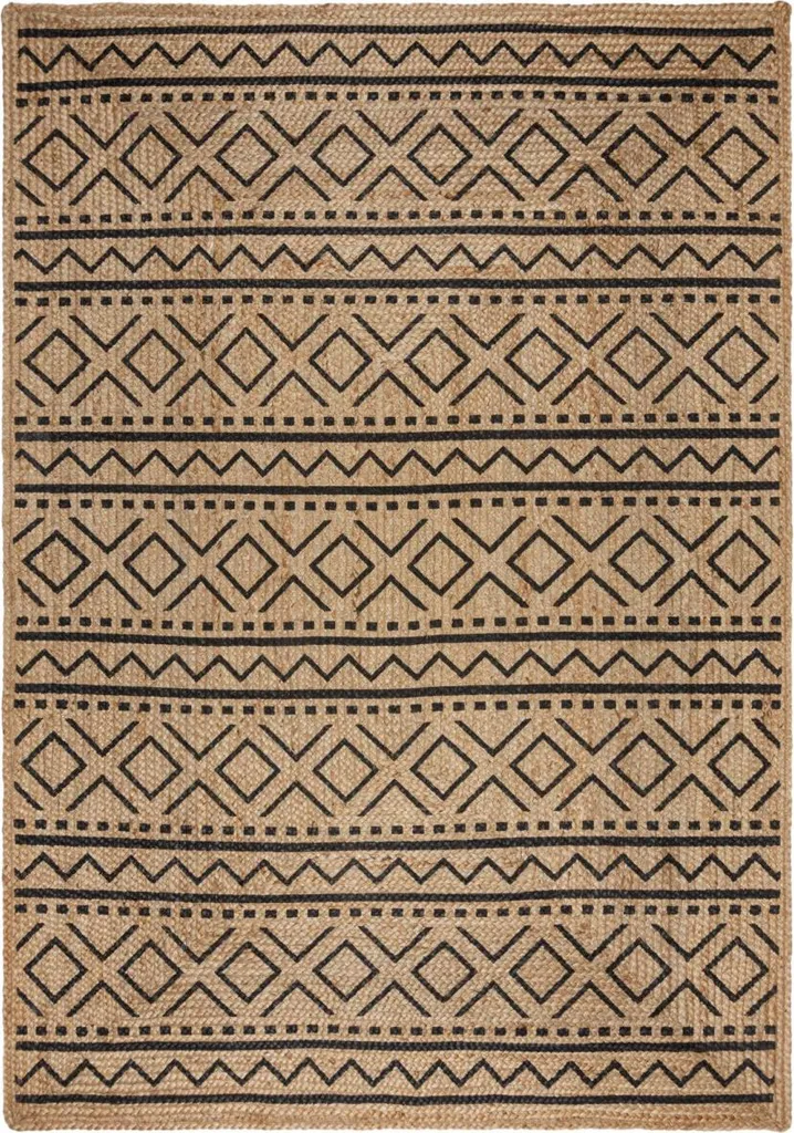 Tapis Salon Jute 200 x 290 cm Luis - Décoration Bohème Naturel/Noir