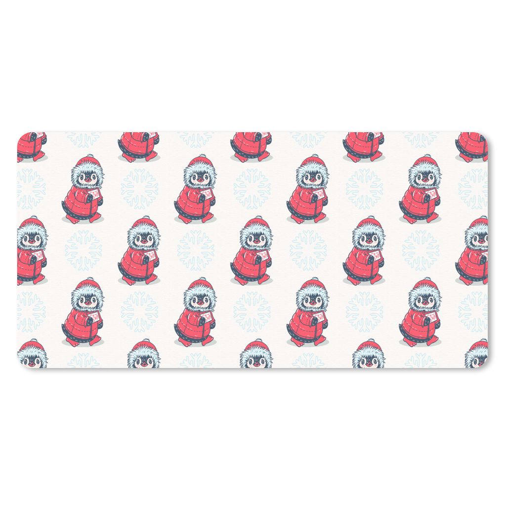 MuchoWow Schreibtischunterlage Pinguin - Schnee - Brief - Weihnachten - Muster 80x40 cm - XXL Mauspad - Gaming Mauspad