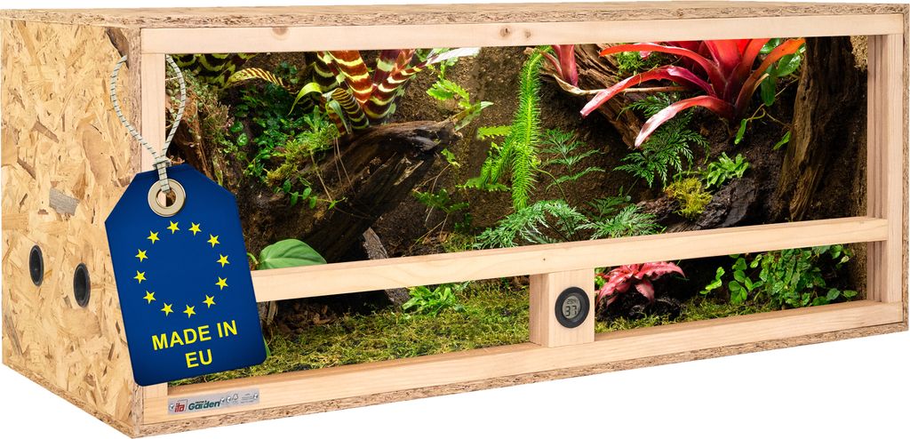 ITA Holz Terrarium 100х40х40 cm mit Seitenbelüftung & Integriertem Hygrometer - Holzterrarium aus OSB-3 Platten - Terrarien für Reptilien, Schl...