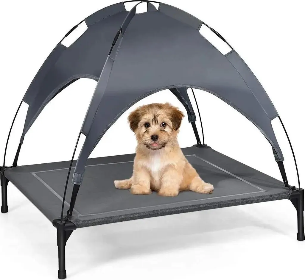 Lit pour chien 90x81x86 cm structure acier et toit amovible gris foncé