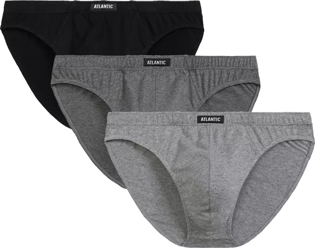 Atlantic Herren Baumwoll Slips Set - Komfortable Sportunterwäsche, Atmungsaktiv, 3er Pack, Schwarz & Grau, Herbst/Winter 2025 Kollektion S