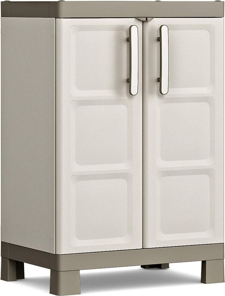 Dmora Outdoor Schrank Strathmore 65x45x97h cm Braun-Sand, 2 Regale, Wasserdicht