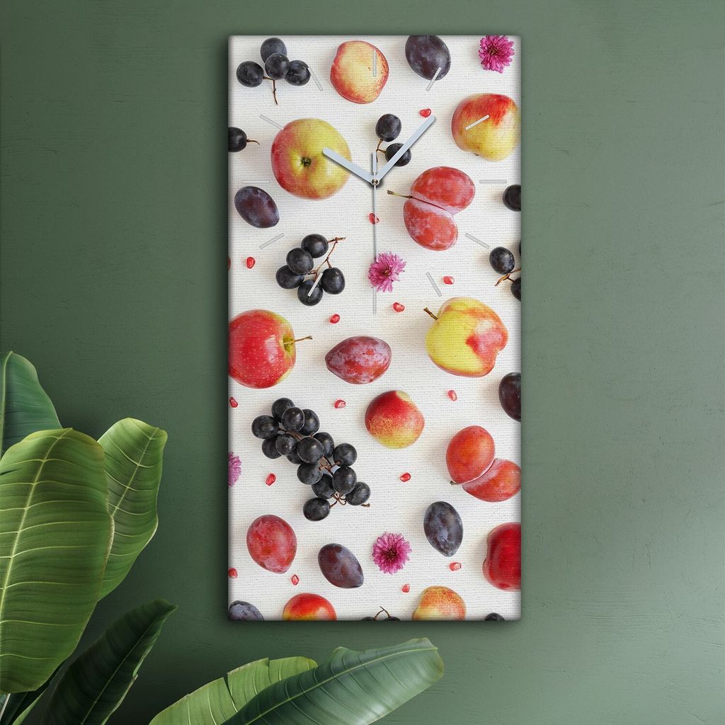 Wohnzimmer Leinwand Uhr Geräuschlos Küche 30x60 Weiße, Farbige, Früchte, weiße Zeiger