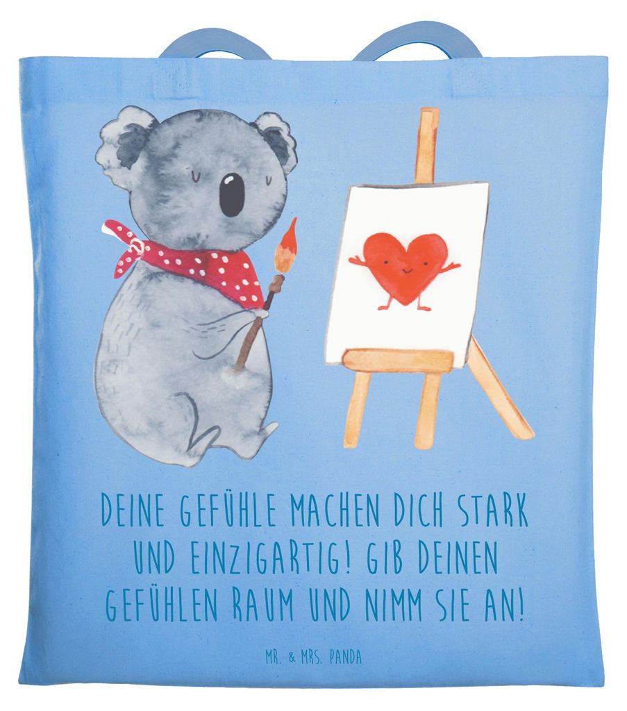 Mr. & Mrs. Panda Schultasche Emotionen ausdrücken - Sky Blue - Geschenk, kreative Geschenke, Lebensfreude, handgefertigt, Tasche, Tote Bag, Trost,...