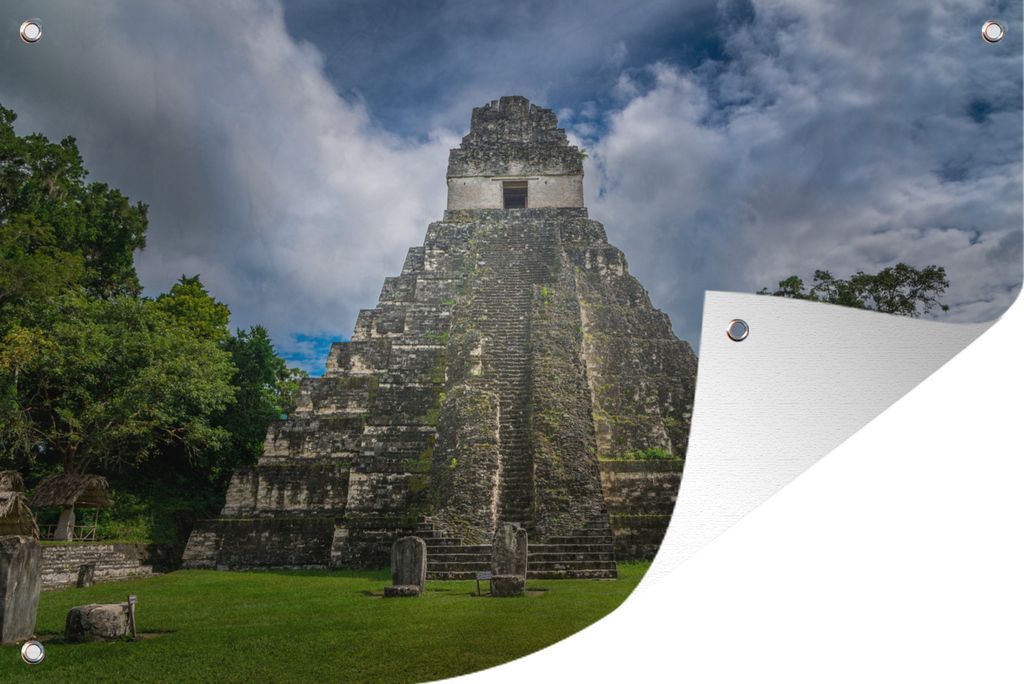 MuchoWow 60x40 cm Outdoor-Poster Gartendeko Sichtschutz Garten Poster für den Garten Frontansicht der großen Pyramide von Tikal in Guatemala