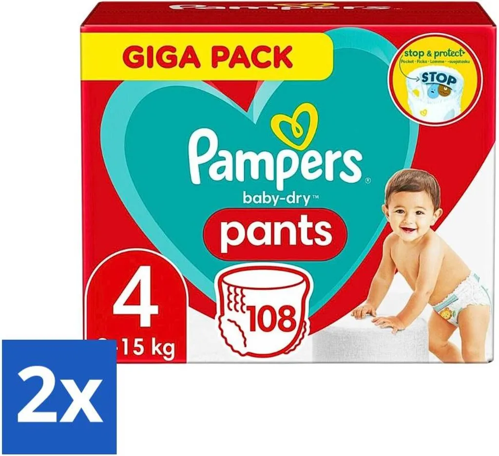Pampers Baby-Dry Pants Taille 4 Anti-Fuites Lot de 108 Couches-Culottes
