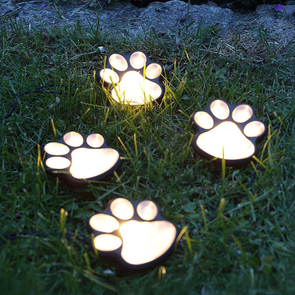 Solar Pfoten, 4 zampe, bianco caldo 9x9 cm, con picchetti, Immagine del prodotto 