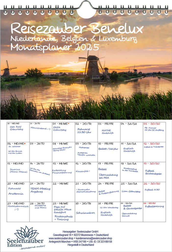 Reisezauber Benelux - Niederlande, Belgien und Luxemburg Planer DIN A4 Kalender für 2025 Meer Urlaub Küste - Seelenzauber